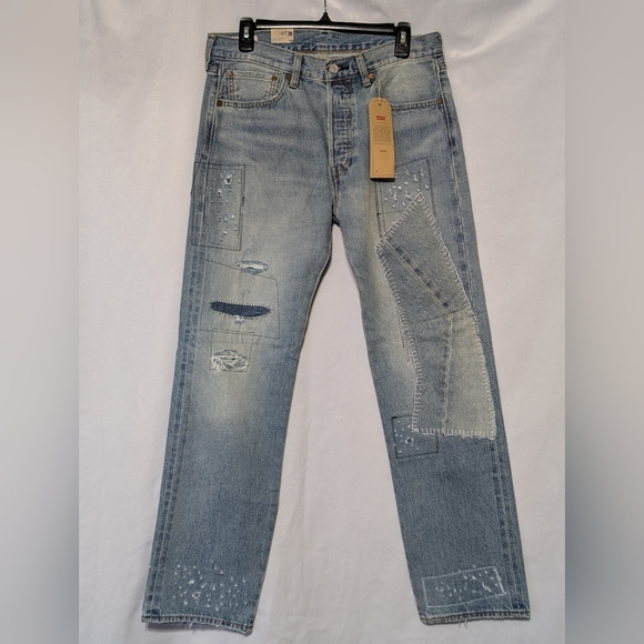 NWT Levis 501 Original Transitional Straight Leg Destructed Selvedge Jeans 32x31 - Picture 2 of 16